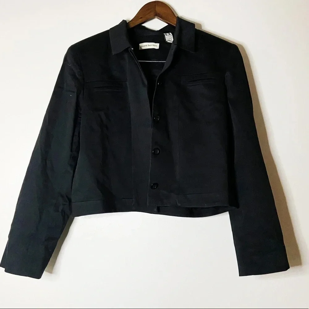 Vintage Blazer Cotton Blend Button Up Jacket Cropped Office Work Size 12P